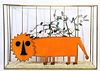 Stained Glass/Metal Sculpture of Lion in a Cage