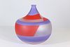 Art Deco Blue & Red Frosted Glass Vase
