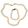 Cultured pearl and 14k gold necklace and bracelet