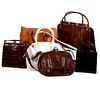 Six assorted leather bags