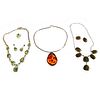 Collection of hardstone, amber & silver jewelry