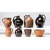 Eight Redware Jugs and Bowls