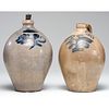 Two Cobalt-Decorated Three-Gallon Stoneware Jugs