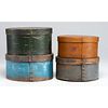 Four Round Painted Bentwood Pantry Boxes 