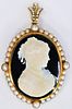FABULOUS LARGE  14KT R GOLD CAMEO ONYX SEED PEARLS