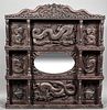 Asian Carved Wood Overmantel with Dragons & Mirror