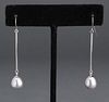 Contemporary 14K White Gold Pearl Drop Earrings