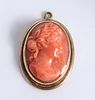 Antique 10K Yellow Gold Coral Cameo Pendant