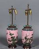 Chinese Floral Cloisonne Table Lamps, Pair