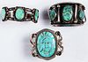 Three Navajo sterling silver & turquoise bracelet