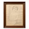 Fanny Rabel. Retrato de niña. Firmada y fechada 1962. Lápiz sobre papel. Enmarcado. 50 x 40 cm.