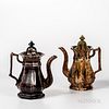Two Flint Enamel-glazed Teapots