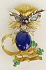 Charming Van Cleef and Arpels style Hand Made 18 Karat Yellow and White Gold Cat Brooch