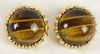 Pair of Lady's Vintage 14 Karat Yellow Gold and Cabochon Tiger's Eye Earrings