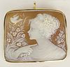 Antique Carved Shell Cameo and 18 Karat Yellow Gold Pendant/Brooch