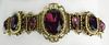 Antique Costume Bracelet with Multi-cut Amethyst Glass, Faux Seed Pearl and Gold Tone Metal