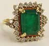 Lady's Vintage approx. 7.0 Carat Emerald, 1.25 Carat Diamond and 14 Karat Yellow Gold Ring