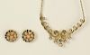 Lady's Vintage Round Cut Diamond, 14 Karat Yellow Gold and Enamel Necklace and Earring Suite