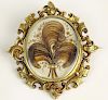 Large Victorian Gold Filled Mourning Brooch with Hair Art
