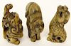 Lot of Three (3) Hand Carved and Stained Ivory Antique Japanese Netsuke