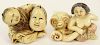 Lot of Two (2) Hand Carved Ivory Antique Japanese Netsuke