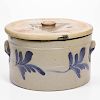 PENNSYLVANIA DECORATED STONEWARE CAKE CROCK WITH COVER