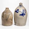 SIGNED NEW YORK DECORATED STONEWARE JUGS, LOT OF TWO