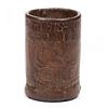 CALIFORNIA FOLK ART DECORATED LEATHER ADVERTISING DICE CUP