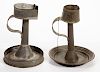 ASSORTED SHEET-IRON LARD LAMPS ON STANDS, LOT OF TWO