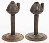 SHEET-IRON WHALE OIL STAND LAMPS, PAIR