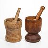 COUNTRY TURNED TREEN MORTARS AND PESTLES, LOT OF TWO