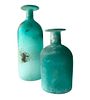Cenedese Italian Modern Aqua Scavo Glass Pair of Vases