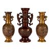 Three Japanese bronze vases.