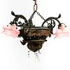 FRENCH STYLE BRONZE CHANDELIER W. FLORAL DESIGN, LIONS