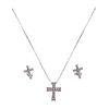CHOKER, CROSS AND PAIR OF STUDS WITH DIAMONDS IN 14K WHITE GOLD with 33 diamonds brilliant cut ~0.20 ct. Weight: 3.9 g