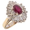 RING WITH RUBY AND DIAMONDS IN 14K GOLD with one oval cut ruby and 28 diamonds brilliant cut. Weight: 4.5 g. Size: 3 ½