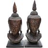 Pair of Thai Gilt Wood Buddha Head Statues