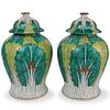 Pair of Chinese Decorated Lidded Urns