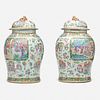 Chinese Export, large Famille Rose covered jars, pair