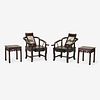 Chinese, reclining chairs, pair, and two side tables