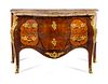 A Louis XV Style Gilt Bronze Mounted Marquetry Marble-Top Commode