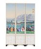A Set of Three Jean Zuber et Cie Les Vues d'Amerique du Nord Wallpaper Panels Mounted to a Three-Panel Floor Screen