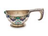 A Russian Silver and Shaded Enamel Kovsh