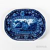 Small Staffordshire Historical Blue Transfer-decorated Arms of Massachusetts Platter