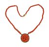 Antique 14k Gold Carved Bead Coral Pearl Necklace