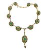 18k Gold Diamond Emerald Enamel Necklace 