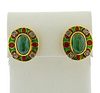 18k Gold Diamond Emerald Enamel Earrings 