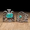 Navajo Sand Cast Silver and Turquoise Cuff Bracelets