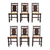 Lote de 6 sillas. Francia. Siglo XX. En talla de madera de roble. Con respaldos semiabiertos y asientos de palma tejida.