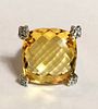 David Yurman Cushion  Diamond Lemon Citrine Ring  Sz 6
